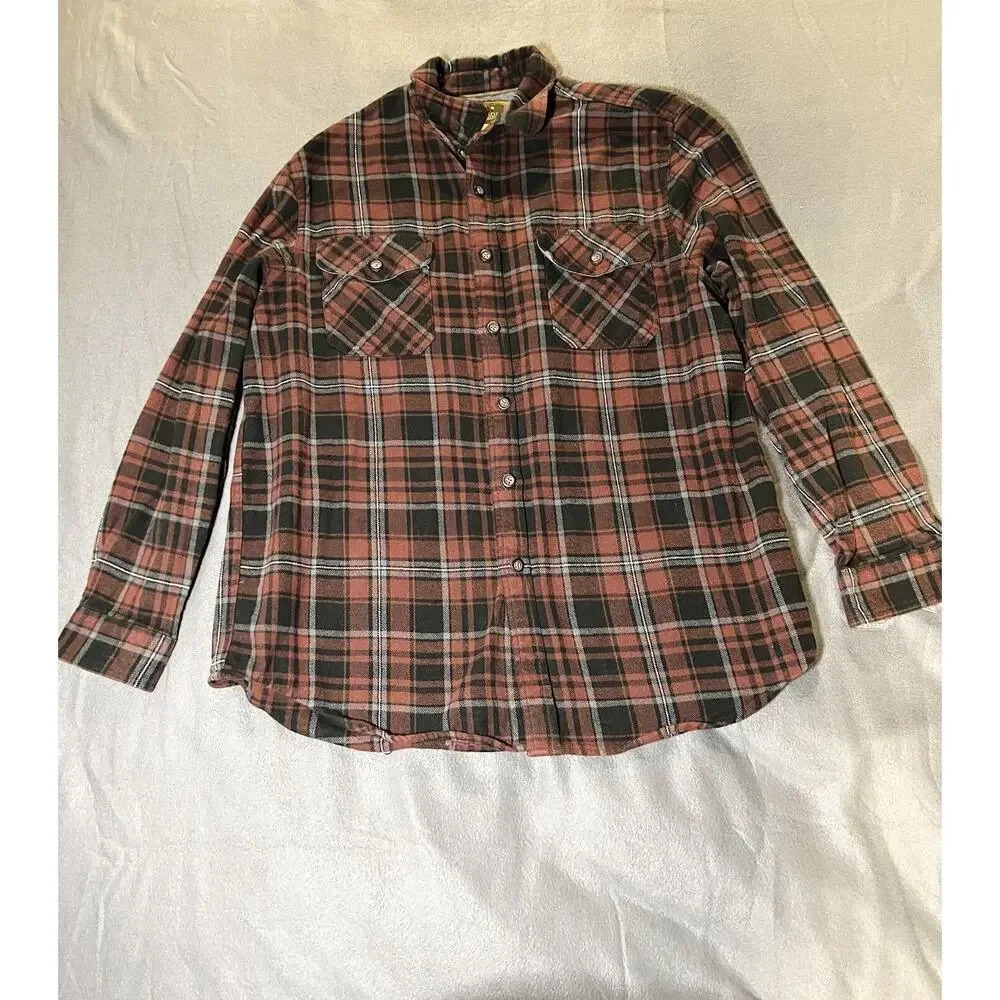 Anchorage Expedition Brand Flannel Plaid Shirt Size Men’s Large Red Burgundy
